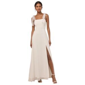 Lulu's Cream Maxi Dress with Tie Straps and Side Slit